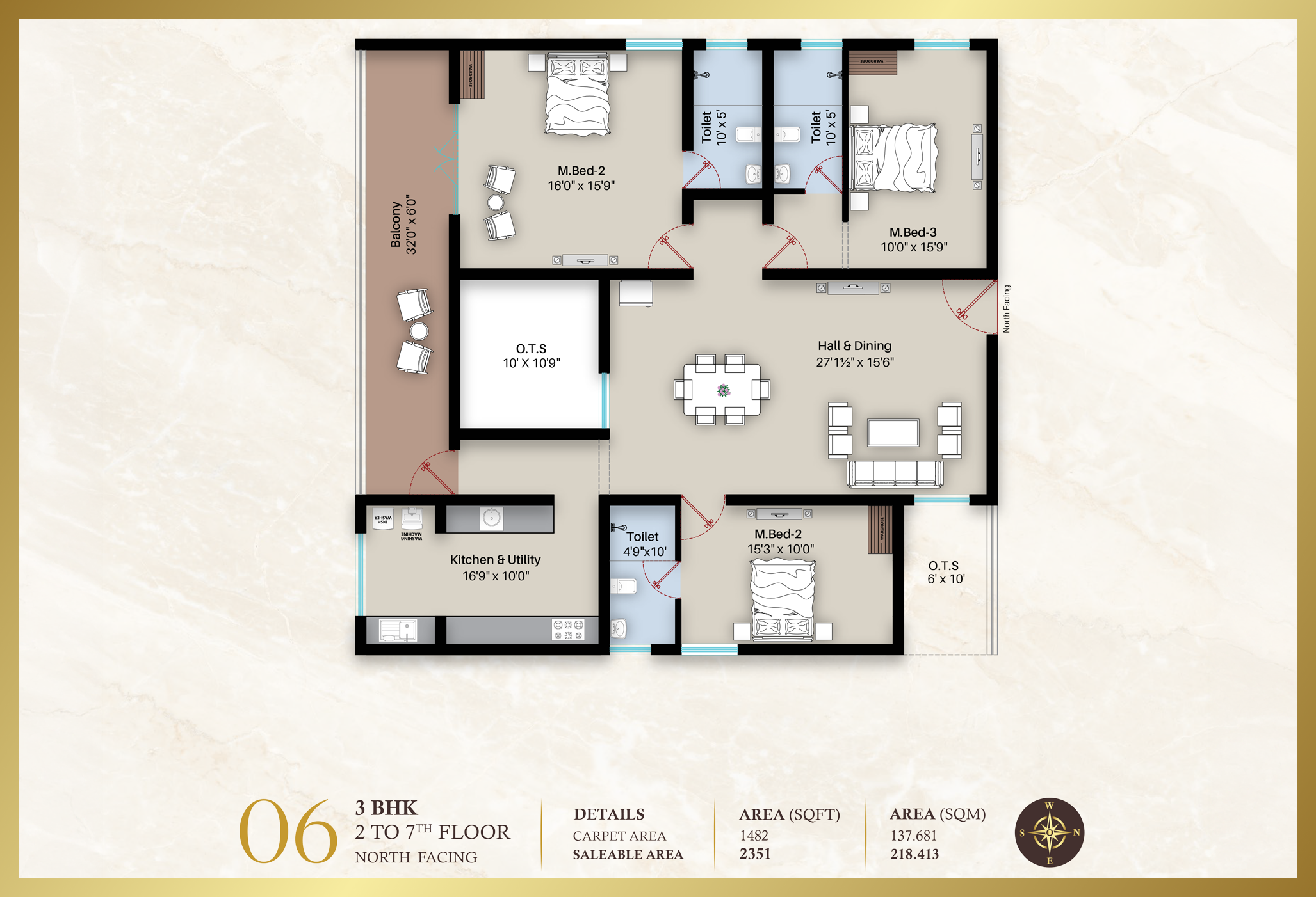 Beatriz Apartment 3BHK | North facing | 2351 sq-ft